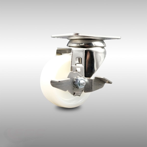 3 Inch 316SS Nylon Wheel Swivel Top Plate Caster with Brake